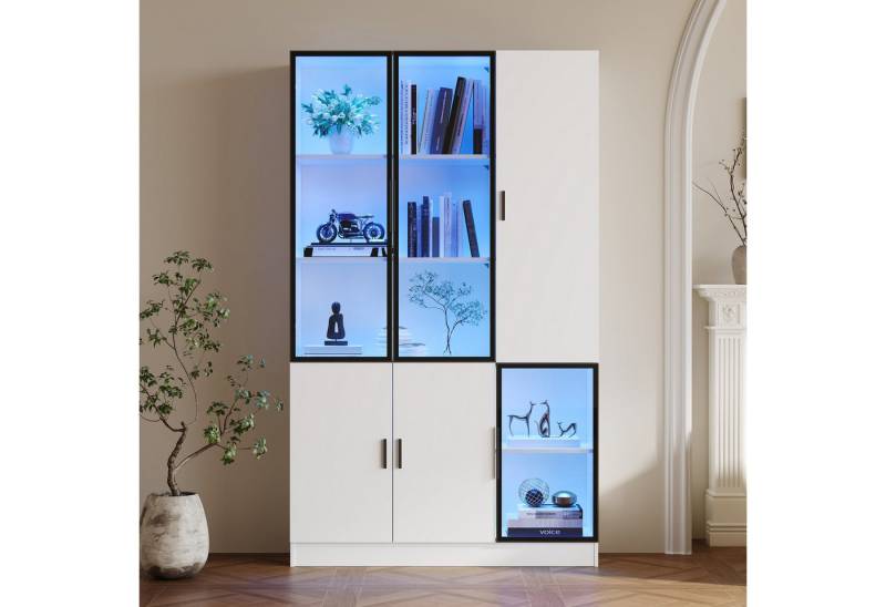 KLAM HOME Vitrine Glasvitrine Glasschrank Tür, Vitrinenschrank mit LED Lichtern (120*35*200cm vitrine, Schrank mit Glastür mit Aluminiumrahmen) MultiStorage Bücherregal für Sammlung Schlafzimmer Wohnzimmer Büro von KLAM HOME