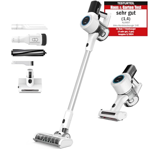 KLAMER Akku Staubsauger, 2-in-1 Staubsauger kabellos & Handstaubsauger, Akkulaufzeit bis 45 min, Akkustaubsauger mit HEPA Filter für Teppich, Auto & Hartböden von KLAMER