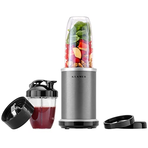 KLAMER Bullet Mixer 1000 Watt, Smoothie Maker, elektrischer Shake Mixer mit 2 Mixbehältern, 2 Klingen-Aufsätze und weiterem Zubehör von KLAMER