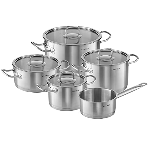 KLAMER Premium Edelstahl Kochtopf-Set mit Glasdeckel, Töpfe Set unbeschichtet, Induktionstöpfe-Set (5-teilig) von KLAMER