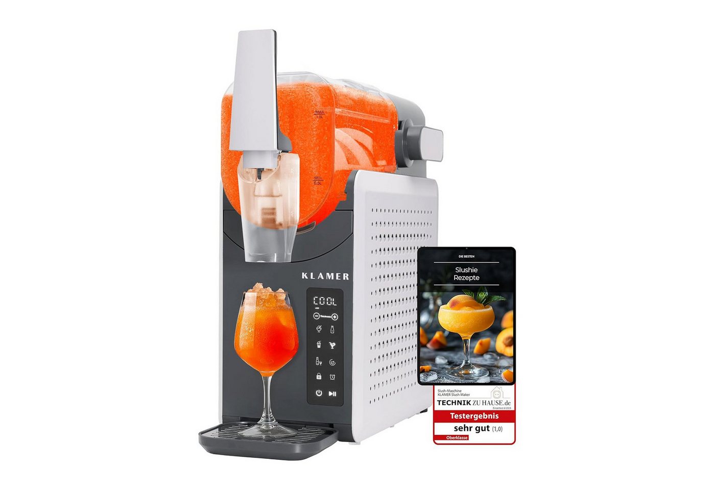 KLAMER Slush-Eismaschine 5 voreingestellte Programme: Slushie, Cocktail, Milchshake, Frappé, W…, 2 l, 220 W, Reinigungsautomatik, Touchpad-Steuerung, Programmierbar von KLAMER