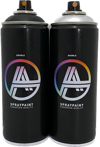 Double A Sprühdosen Schwarz & Silberchrom 2 x 400ml hochdeckendes Farbspray für Kunst, KFZ, DIY von KLAMOTTEN STORE