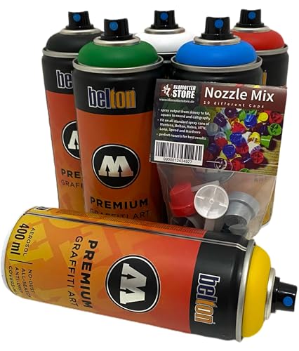 KLAMOTTEN STORE Sprayfarben Molotow Premium Grundfarben + Schwarz & Weiß 6x400ml für Hobby, Kunst und Handwerk von KLAMOTTEN STORE