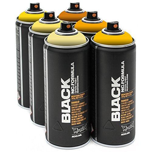 Montana Sprühdosen Yellow Mix 6 x 400ml hochdeckende matte Gelbtöne hell bis dunkel aufeinander abgestimmtes Farbspray von KLAMOTTEN STORE