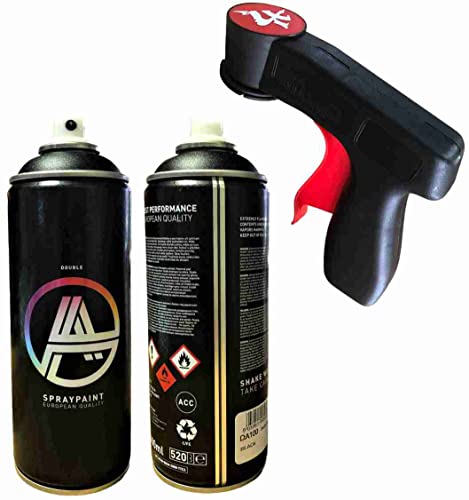 Sprühpistole + Schwarz matt 400ml Spray- Erleichterung - feine Linien bis große Flächen/Spraydosen Handgriff für Rechts-Linkshänder (1 Stück + 400ml schwarz) von KLAMOTTEN STORE