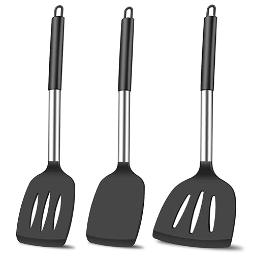 KLAQQED 3 Pfannenwender Silikon Spatel Kochgeschirr Pfannenwender Kunststoff Küchenutensilien Silicone Spatula Set Spatulas Silicone Heat Resistant Spatulas for Nonstick Cookware Rubber Wok Spatula von KLAQQED