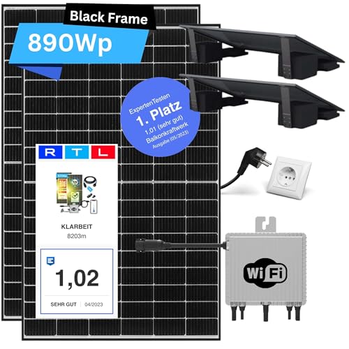 Balkonkraftwerk 800W komplett Steckdose Flachdach - KLARBEIT I 2x Balkonkraftwerk Halterung Flachdach | 2x Full Black 440w Solarpanel |800W Wechselrichter upgradebar | Balkon Solaranlage Balkonkraftwerk 800W komplett Steckdose Flachdach - KLARBEIT I 2x Balkonkraftwerk Halterung Flachdach | 2x Full Black 440w Solarpanel |800W Wechselrichter upgradebar | Balkon Solaranlage von KLARBEIT