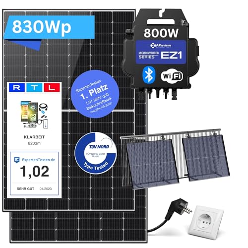 Balkonkraftwerk Komplettset mit Halterung - KLARBEIT | 2x Shingled Full Black 440w Solarpanel | 800W Wechselrichter | Balkon Mini Solaranlage 800W | Photovoltaik Komplettset Balkonkraftwerk Komplettset mit Halterung - KLARBEIT | 2x Shingled Full Black 440w Solarpanel | 800W Wechselrichter | Balkon Mini Solaranlage 800W | Photovoltaik Komplettset von KLARBEIT