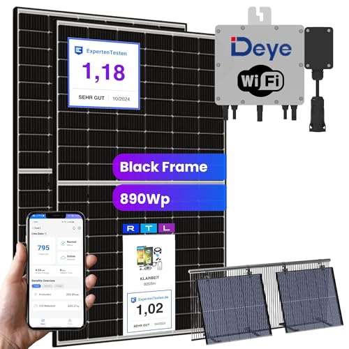 Balkonkraftwerk Komplettset mit Halterung - KLARBEIT | 2x Full Black 440w Solarpanel | 800W Wechselrichter | Balkon Mini Solaranlage 800W | Photovoltaik Komplettset Balkonkraftwerk Komplettset mit Halterung - KLARBEIT | 2x Full Black 440w Solarpanel | 800W Wechselrichter | Balkon Mini Solaranlage 800W | Photovoltaik Komplettset von KLARBEIT