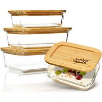 Klarstein - bambuswald© Vorratdosen Glas mit luftdichten Deckel 4er Set verschließbare & stapelbare Glasbehälter 370ml 640ml 1040ml 1520ml - Ofenform von KLARSTEIN