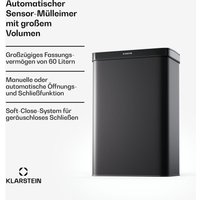 Klarstein - Sensor-Mülleimer 60L - berührungslos mit Bewegungssensor & Soft-Close, Edelstahl, Mattschwarz, Küchen-Abfalleimer, 3-in-1-Mülleimer mit von KLARSTEIN
