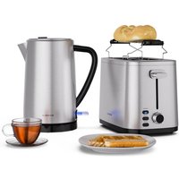 Klarstein Verosteel Toaster Wasserkocher Set - Edelstahl, 2 Scheiben Toaster mit 7 Bräunungsstufen & Brötchenaufsatz, 1,7L Wasserkocher mit von KLARSTEIN
