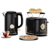 Klarstein Victoria Toaster Wasserkocher Set, Retro Design, 2 Scheiben Toaster mit 7 Bräunungsstufen & Brötchenaufsatz, 1,7L Wasserkocher mit von KLARSTEIN