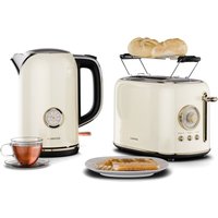 Klarstein Victoria Toaster Wasserkocher Set, Retro Design, 2 Scheiben Toaster mit 7 Bräunungsstufen & Brötchenaufsatz, 1,7L Wasserkocher mit von KLARSTEIN