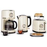 Klarstein Victoria Vollständiges Frühstücksset Toaster 2 Scheiben mit Brötchenaufsatz, Wasserkocher 1,7L, Filterkaffeemaschine 12 Tassen, Retro von KLARSTEIN