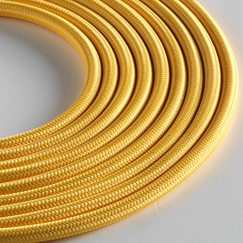 Klartext - Rundes Textilkabel LUMIÈRE für Beleuchtung, 3 x 0,75 mm, gelb, 3 m.|Achtung: Erdkabel im Lieferumfang enthalten! Maximale Sicherheit gegen Schock! von KLARTEXT
