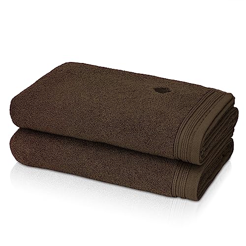 KLASBROOK® Linnea 2 teiliges Luxus Handtücher Set Braun, extra flauschig und saugfähig aus 100% Baumwolle Oeko-TEX 100 Zertifiziert mit Aufhänger, 2 Badetücher 70x140 von KLASBROOK