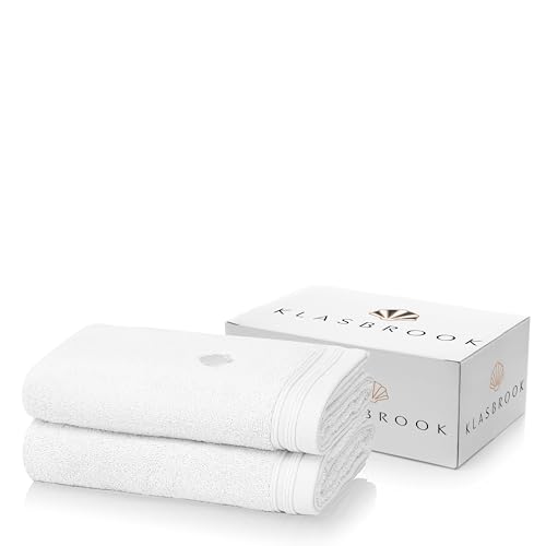 KLASBROOK® Linnea 2 teiliges Luxus Handtücher Set Weiss, extra flauschig und saugfähig aus 100% Baumwolle Oeko-TEX 100 Zertifiziert mit Aufhänger, 2 Handtücher 50x100 von KLASBROOK