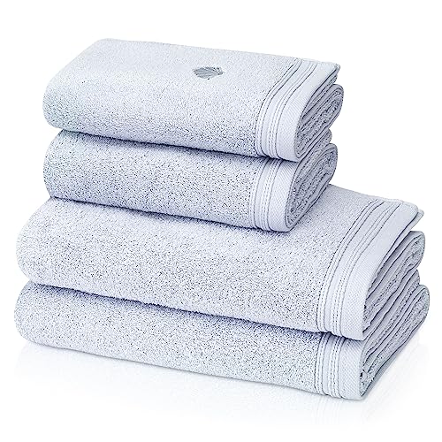 KLASBROOK® Linnea 4 teiliges Luxus Handtücher Set Grau, extra flauschig und saugfähig aus 100% Baumwolle Oeko-TEX 100 Zertifiziert mit Aufhänger, 2 Handtücher 50x100 + 2 Badetücher 70x140 von KLASBROOK