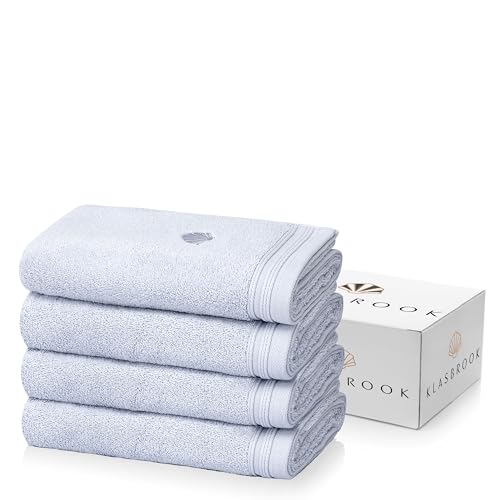 KLASBROOK® Linnea 4 teiliges Luxus Handtücher Set Grau, extra flauschig und saugfähig aus 100% Baumwolle Oeko-TEX 100 Zertifiziert mit Aufhänger, 4 Handtücher 50x100 von KLASBROOK