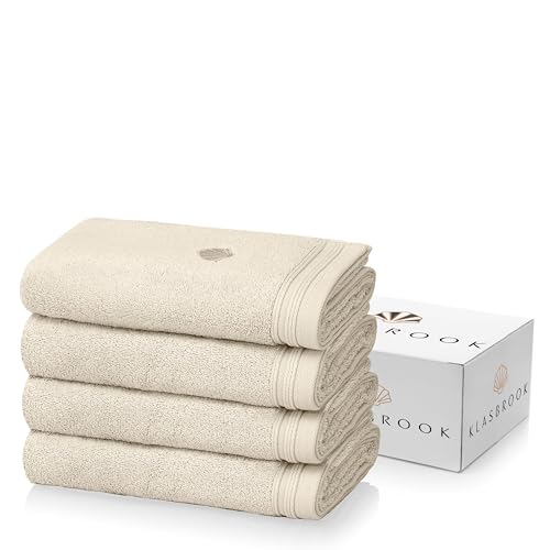 KLASBROOK® Linnea 4 teiliges Luxus Handtücher Set Sand, extra flauschig und saugfähig aus 100% Baumwolle Oeko-TEX 100 Zertifiziert mit Aufhänger, 4 Handtücher 50x100 von KLASBROOK