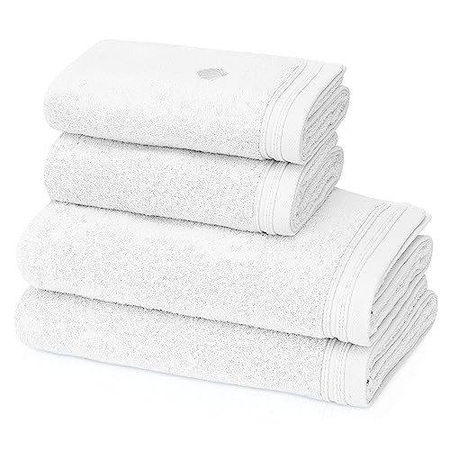 KLASBROOK® Linnea 4 teiliges Luxus Handtücher Set Weiss, extra flauschig und saugfähig aus 100% Baumwolle Oeko-TEX 100 Zertifiziert mit Aufhänger, 2 Handtücher 50x100 + 2 Badetücher 70x140 von KLASBROOK