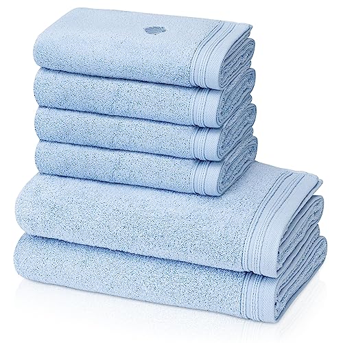 KLASBROOK® Linnea 6 teiliges Luxus Handtücher Set Hellblau, extra flauschig und saugfähig aus 100% Baumwolle Oeko-TEX 100 Zertifiziert mit Aufhänger, 4 Handtücher 50x100 + 2 Badetücher 70x140 von KLASBROOK