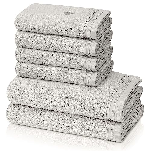KLASBROOK® Linnea 6 teiliges Luxus Handtücher Set Taupe, extra flauschig und saugfähig aus 100% Baumwolle Oeko-TEX 100 Zertifiziert mit Aufhänger, 4 Handtücher 50x100 + 2 Badetücher 70x140 von KLASBROOK