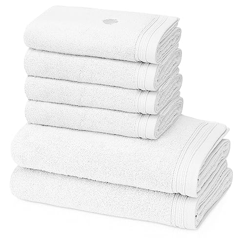 KLASBROOK® Linnea 6 teiliges Luxus Handtücher Set Weiss, extra flauschig und saugfähig aus 100% Baumwolle Oeko-TEX 100 Zertifiziert mit Aufhänger, 4 Handtücher 50x100 + 2 Badetücher 70x140 von KLASBROOK
