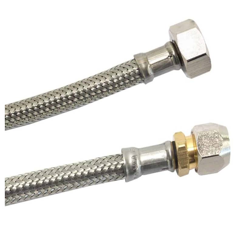 KLASEBO® Geflechtschlauch DN8 DVGW Panzerschlauch m. Edelstahlumflechtung 10mm Quetsch x 3/8", ÜM 300 mm von KLASEBO®
