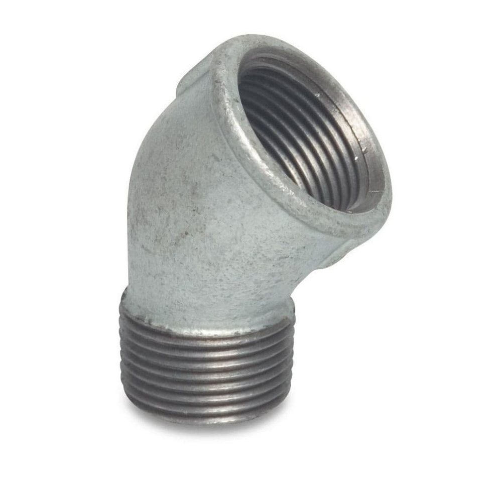 KLASEBO® Gewindefitting Gewindefitting Temperguss 45° Winkel, 1/2 Zoll IG x 1/2 Zoll AG von KLASEBO®