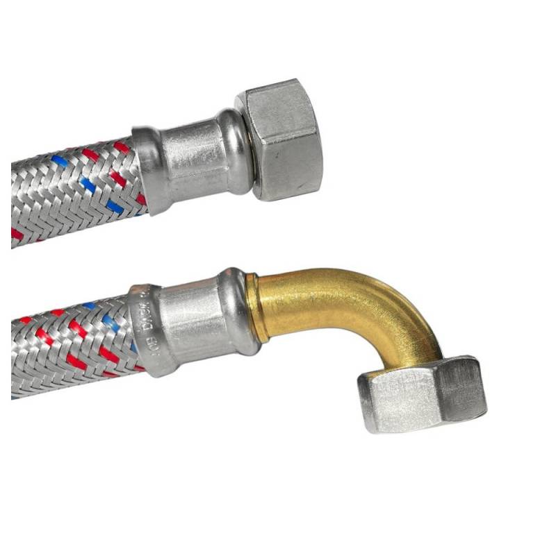 KLASEBO® flexibler Schlauch Panzerschlauch 1/2 Zoll, Edelstahl, DVGW, Bogen, 800mm, DN13 von KLASEBO®