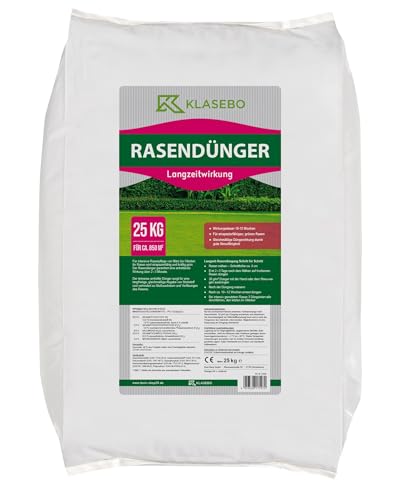 Rasendünger, Nährstoffe für rasen, Grasdünger - Langzeitdünger, als Blendgranulat im neutralen 20+5+8, weißen 25 kg Sack, mit Klasebo Etikett 25 kg von KLASEBO