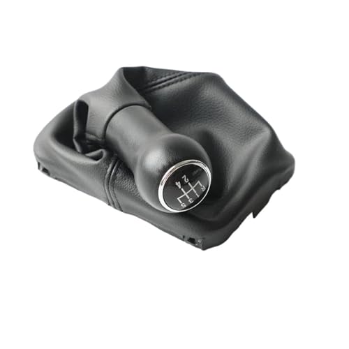 KLAUER Für VW Für Käfer 1998 1999 2000 2001 2002 2003 2004 2005 2006 2007 2008 2009 2010 5-Gang-Schaltknauf Mit Ledermanschette(Black,5 speed) von KLAUER