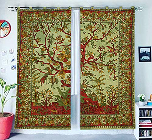 KLAVATE GANESHAM Indischer Mandala-Vorhang, Balkon, durchscheinend, Raumteiler, Wohnzimmer, böhmische Dekoration, lichtfilternd, Verdunkelung, türvorhang (grün) von KLAVATE