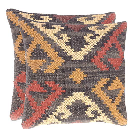 Klavate 2 Set handgewebter Jute-Kelim-Kissenbezüge, indische Vintage-Kissen, 45,7 x 45,7 cm, Boho-Kissenbezüge Klavate 2 Set handgewebter Jute-Kelim-Kissenbezüge, indische Vintage-Kissen, 45,7 x 45,7 cm, Boho-Kissenbezüge von KLAVATE