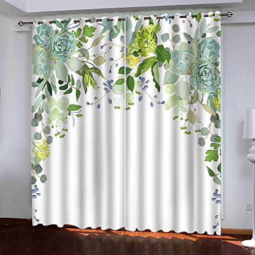 KLBPL Verdunkelungsvorhang Ösen 2Er Set Minimalistische Grüne Blätter 280X250Cm Thermo- Verdunklungsgardinen Bandschal Isolierend Verdunkelnd Schalldämmend Blickdicht Gesund Wohnen Vorhang Gardine von KLBPL