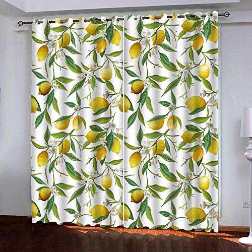 Verdunkelungsvorhang Ösen 2Er Set Gelbes Zitronenmuster Vorhang Blickdicht Ösenschal Vorhänge Küche Gardinen Blickdicht Thermo Gardinen Für Raum Verdunkeln, 150X166Cm von KLBPL