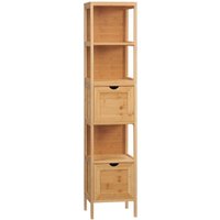 Kleankin - Badezimmerschrank, 3 Regale, 2 Schubladen, Bambus, 30 cm x 30 cm x 140 cm, Natur - Naturholz von KLEANKIN