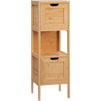 Badezimmerschrank aus Bambus, 1 Regal, 2 Schubladen, 30 cm x 30 cm x 90 cm Natur - Naturholz - Kleankin von KLEANKIN