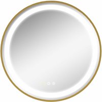 Runder Spiegel mit LED-Beleuchtung, Uhrzeitanzeige, Memoryfunktion, Gold + Silber - Gold von KLEANKIN