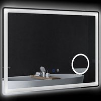 Led Badezimmerspiegel mit 3x Vergrößerung, Touch-Funktion, Memory-Funktion, kein Beschlagen, 80 x 60 cm - Weiß von KLEANKIN