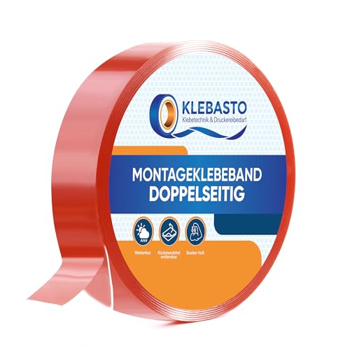 KLEBASTO Montageklebeband doppelseitig transparent | Rückstandsfrei entfernbar | Doppelseitiges Klebeband extra stark | 1mm dick in Profi Qualität (15mm x 5m) von KLEBASTO