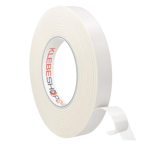 KLEBESHOP24 HyperTape doppelseitiges Klebeband | 50 m, Breite wählbar | Extra stark klebend | Universal-Klebeband | Handreißbar / 15 mm x 50 m von KLEBESHOP24