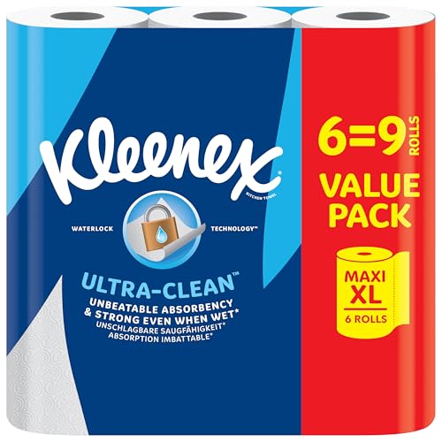 Kleenex® Küchenrolle Ultra Clean™, 6 Maxi XL Küchenrollen (=9 Rollen), Unübertroffene Saugfähigkeit und Festigkeit Küchenpapier - 100% recycelbare Verpackung von KLEENEX