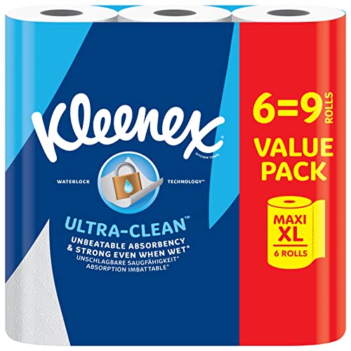 Kleenex® Küchenrolle Ultra Clean™, 6 Maxi XL Küchenrollen (=9 Rollen), Unübertroffene Saugfähigkeit und Festigkeit Küchenpapier - 100% recycelbare Verpackung von Kleenex