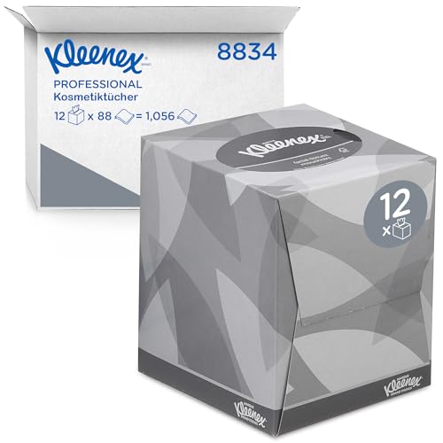 Kleenex Kosmetiktücher in Taschentücher Box 8834, 2-lagige Kosmetiktücher mit FSC-zertifiziertem Papier, mit Schutzbalsam, weiß, parfümfrei, 12 x 88 (1.056 Papiertaschentücher) von KLEENEX