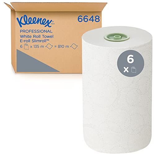 Kleenex Slimroll Papierhandtücher auf Rollen 6648 – E-Roll-Rollenhandtücher – 6 x 135 m weiße Papierhandtuchrollen (insg. 810 m) von KLEENEX