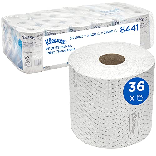 Kleenex Standardrollen-Toilettenpapier 8441 – 2-lagiges Toilettenpapier – 6 Packungen mit je 6 Rollen x 600 Blatt, weiß (insg. 36 Rollen/21.600 Blatt) von KLEENEX