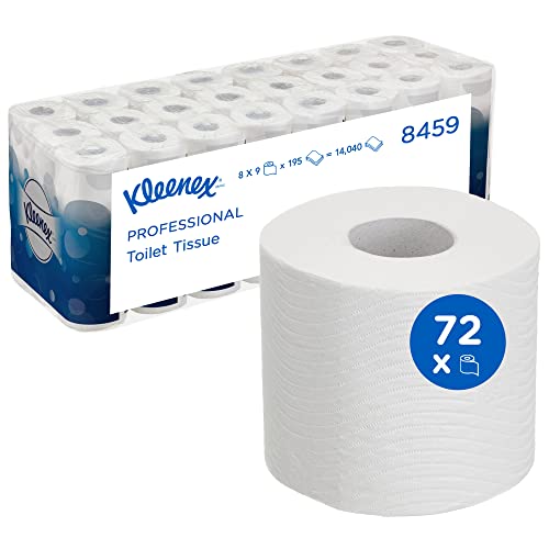 Kleenex Toilettenpapier 8459 – 3-lagiges Klopapier – 8 Packungen mit je 9 Rollen x 195 Blatt, weiß (insges. 72 Rollen/14.040 Blatt) - WC-Papier von KLEENEX